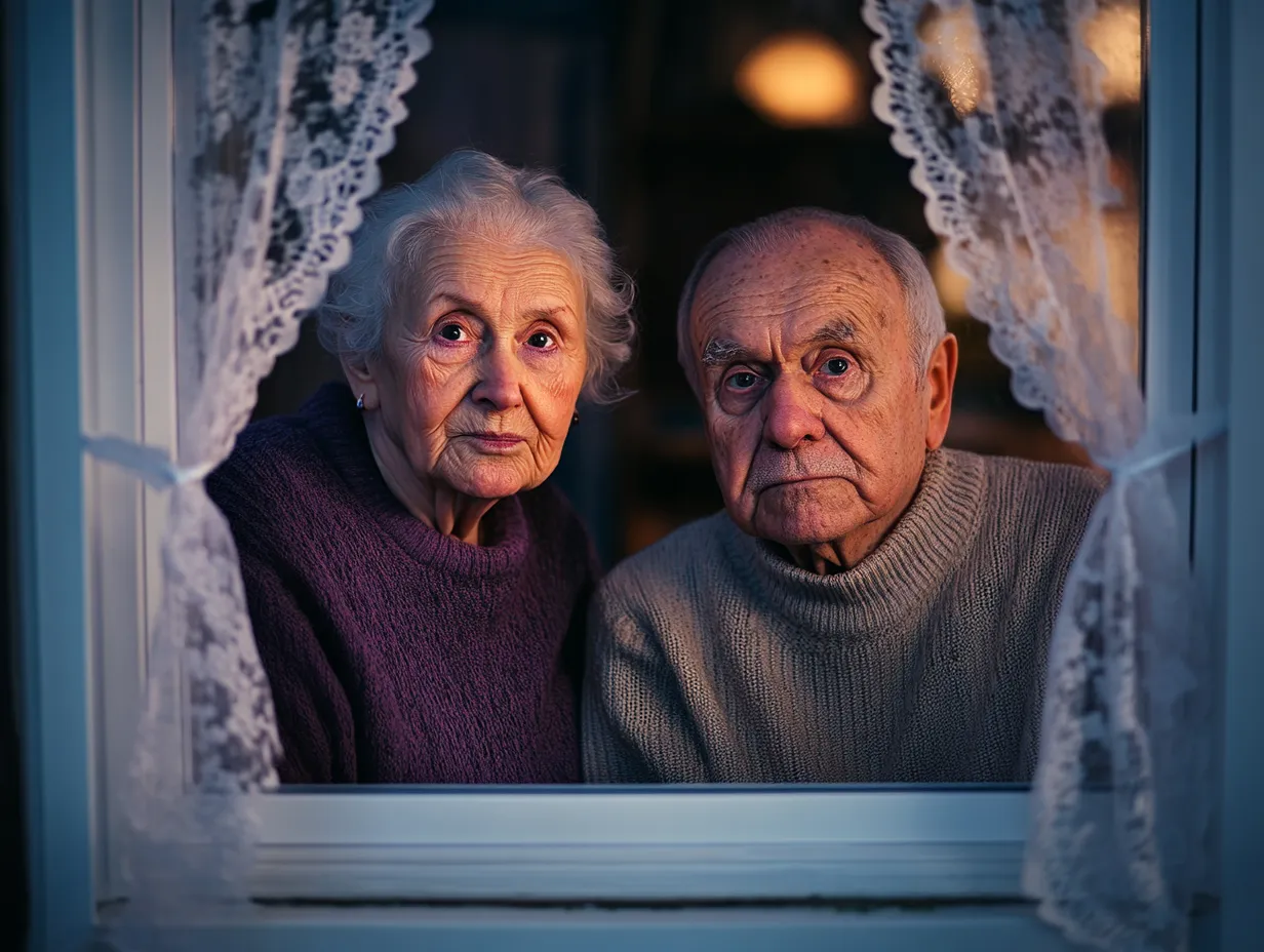 View through window blinds at neighbors